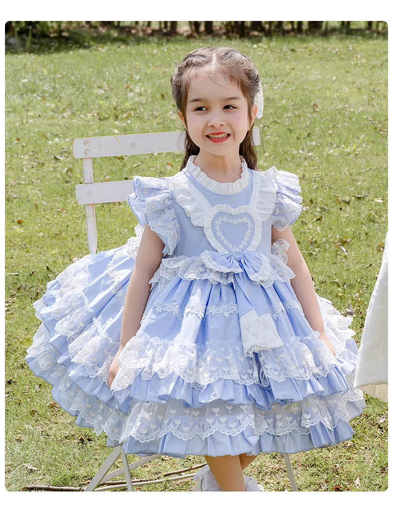 

1 2 3 4 5 6 Years Girls Blue Dress For Girls 2022 Kids Girls vest Vestidos Party Wedding Dress Children Vintage Lolita Dress