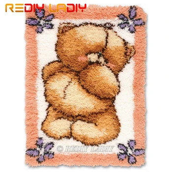 

Latch Hook Kit Make Your Own Rug Pink Bear Girl Tapestry Crochet Cushion Mat DIY Carpet Rug Set Pre-Printed Canvas Hobby & Craft