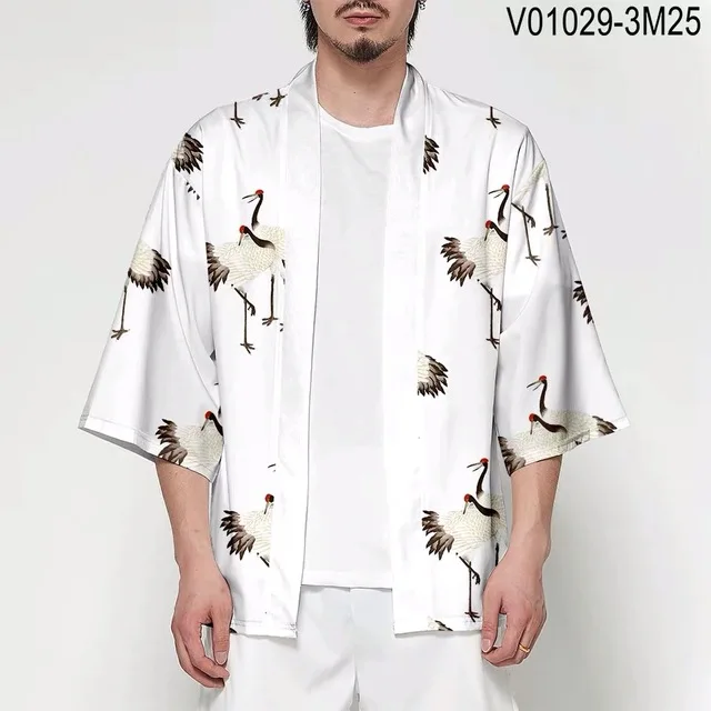 hf-555 Japanese Kimono shirt Haori Yukata 3D Printing Cosplay Women/Men Fashion Summer Casual Short Sleeve Streetwear samurai Kimonos - Color: hf-555
