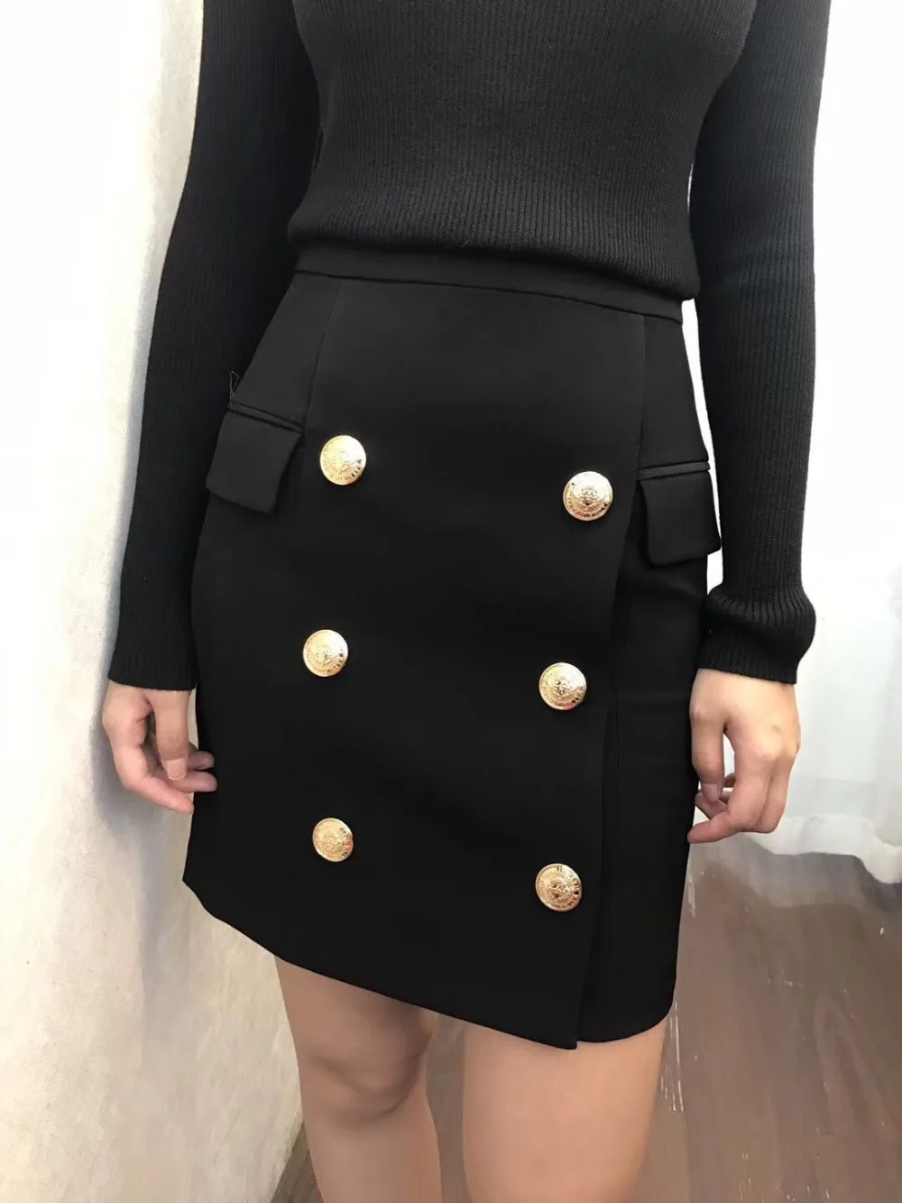 10.30 Autumn New Fashion solid package hip Double breasted blazer skirt women