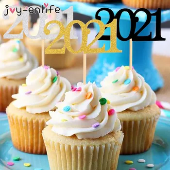 

12pcs 2021 Cake Topper new year 2021 Toothpick Happy New Year eve 2021 party decoration cake toppers Christmas cake Decor Noel