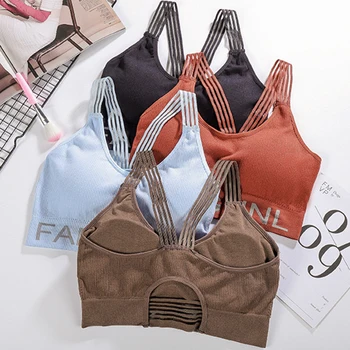 

Woman Yoga Sports Bra Casual Seamless Wrapped Chest Vest Top Letters Detachable Chest Pad Underwear Gathered Push Up Bra