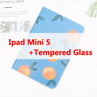 Для Ipad Ipad Air 1 2 Ipad Mini 1, 4, 5, Ipad 2 3 4 из искусственной кожи милый оранжевый медовый персик чехол с откидной крышкой для телефона с закаленное Стекло чехол - Цвет: 01 Mini 5 With Glass