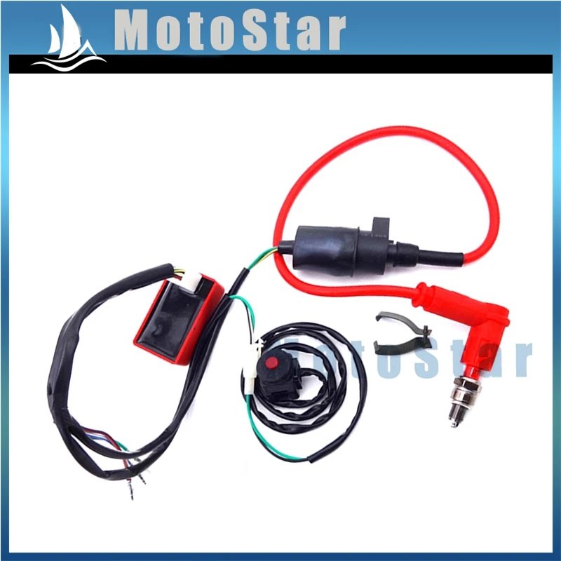 Жгут проводов+ выключатель+ катушка зажигания+ 5 Pin AC CDI Box+ A7TC Свеча зажигания для 50cc-160cc двигателя питбайк