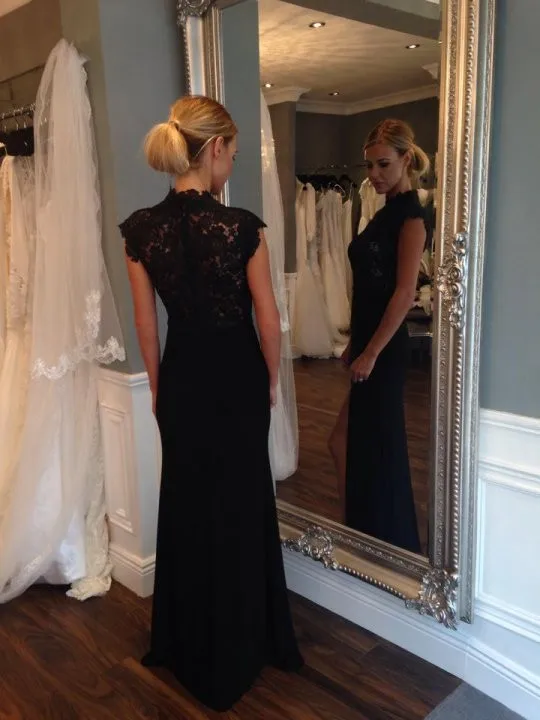 Вечернее платье vestido de renda, модные сексуальные вечерние платья с высоким воротом, кружевные черные длинные женские вечерние платья для мамы невесты