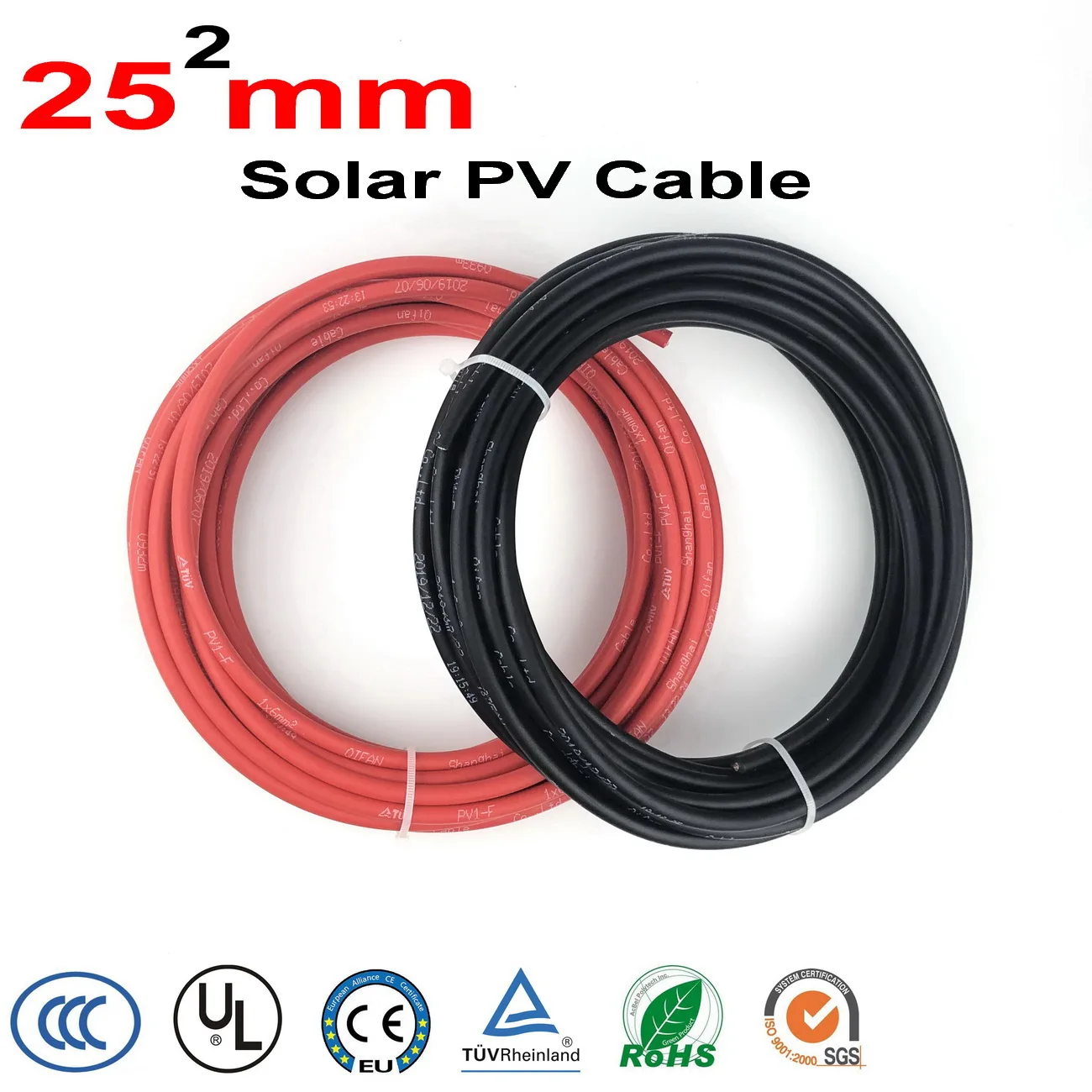 

25mm2 solar pv cable Red Black 10m length PV Solar Cable Used to Off-grid and Grid Connected PV System