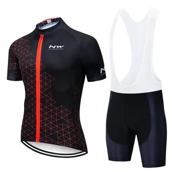 

NW 2020 Summer Men Short Sleeve Cycling Jersey Set Breathable bib shorts Bicycle Clothes Outdoor quick drying Cycling Equipment
