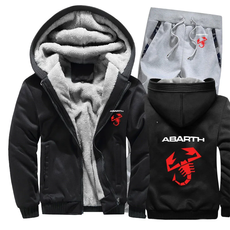 Толстовки мужские автомобиль ABARTH логотип мужские s толстовки костюм зимний толстый теплый флис хлопок спортивный костюм на молнии мужская куртка+ брюки комплекты из 2 предметов - Цвет: 811