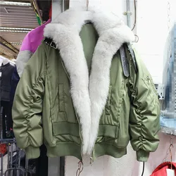90% pato branco para baixo jaqueta de inverno feminino oversized real raposa gola de pele grosso do exército verde marinheiro gola casaco moda casacos