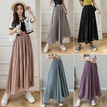 

New Stylish Pleated Skirt Pants Waist Elastic Pleated Comfy Chiffon Wide Leg Capri Pants For Women Long Skirts Faldas Largas