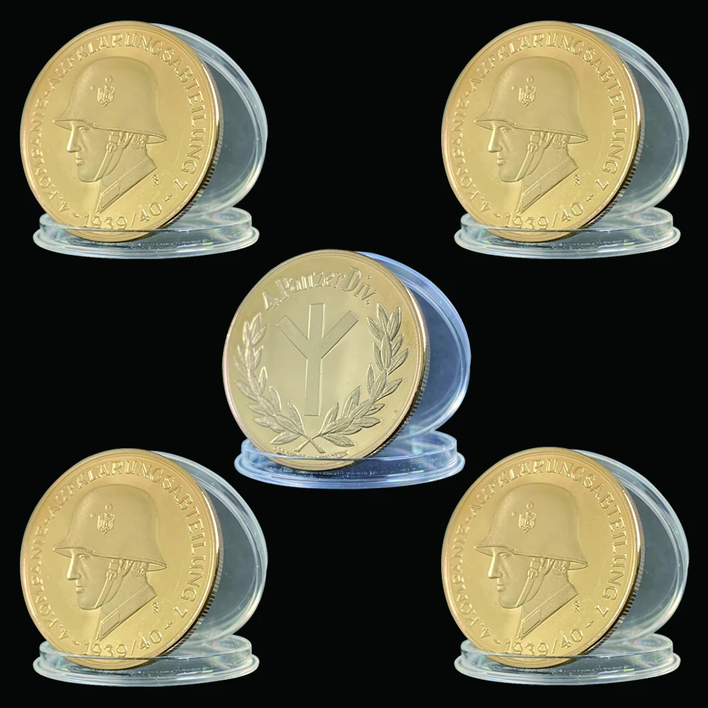 

5PCS 1939 WWII Deutsche Military Soldier Kompanie Aufklarungsabteilung 4 Panzerdiv Challenge Gold Coin World Peace