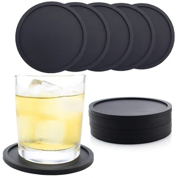 

1/5pcs Non-Slip Silicone Drinking Coaster Set Holder Cup Coaster Mat Set Round Coffeee Cup Mat Tabletop For Home Office
