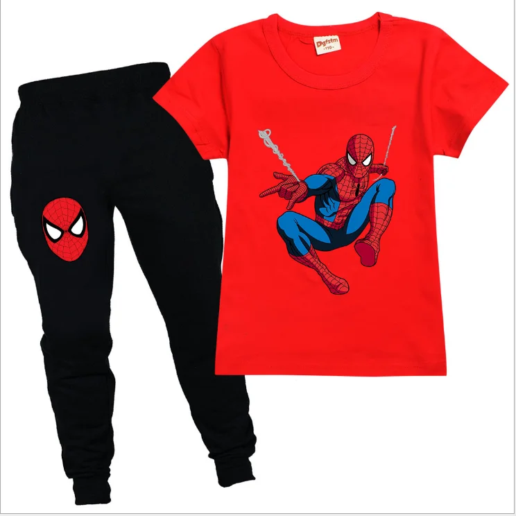 Trajes de dibujos animados de Spiderman para niños, ropa de verano para bebés de 2 a 15 años, camiseta y pantalones, chándal, 6322