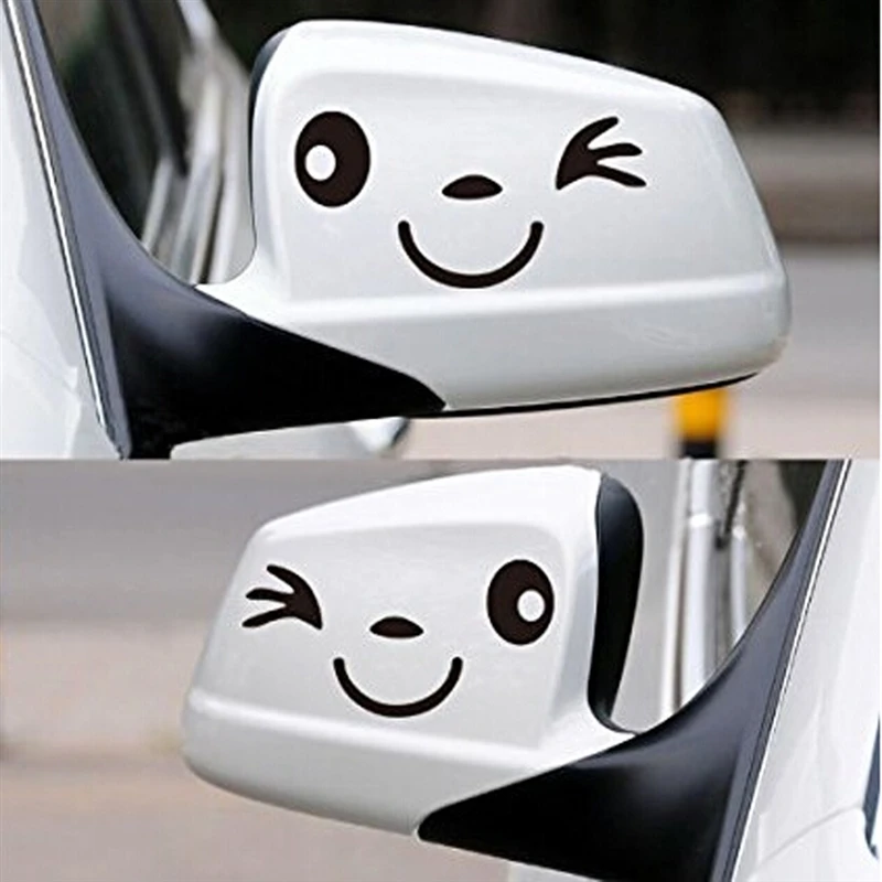 Tanie Odblaskowe śliczne uśmiech naklejki samochodowe naklejka na lusterko boczne Car