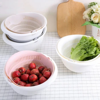 

High Quality Fashion Double Drain Basket Bowl Washing Kitchen Strainer Noodles Vegetables Fruit Gift Home Kitchen Storage Bowl