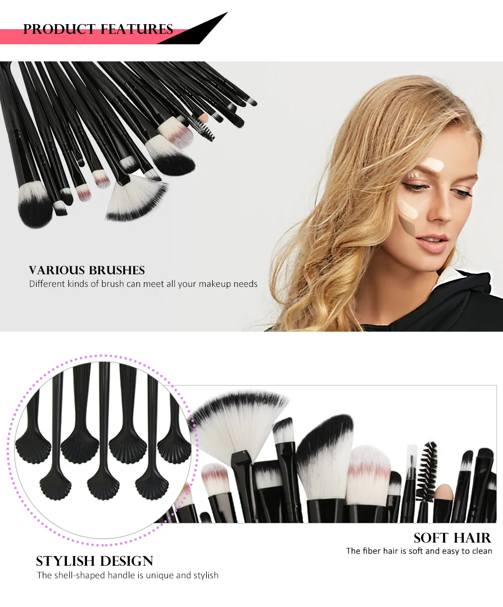 20Pcs Shell Shape Ultra Soft Fiber Hair Makeup Brush Set 