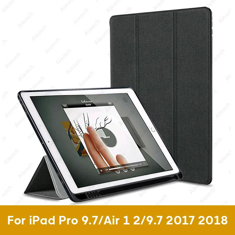 For iPad 9.7 Black Чехол для iPad 9,7 10,2 чехол с держателем карандаша умный кожаный тканевый силиконовый чехол для iPad Pro 9,7 Air 1 2 - Цвет: For iPad 9.7 Black