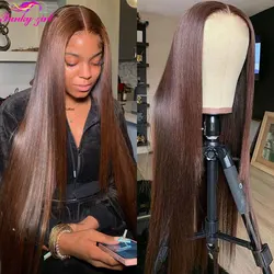 Brown Lace Front Wig Straight Human Hair Wigs Dark Brown Color 13x1 4x1 T Part Human Hair Wigs For Women Brown Brazilian Wig