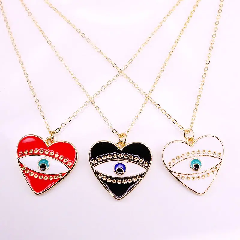 

12PCS, Trendy Enamel Eyes Heart Jewelry Gold Color Eye Enamel Heart Pendant Necklace For Women Girl
