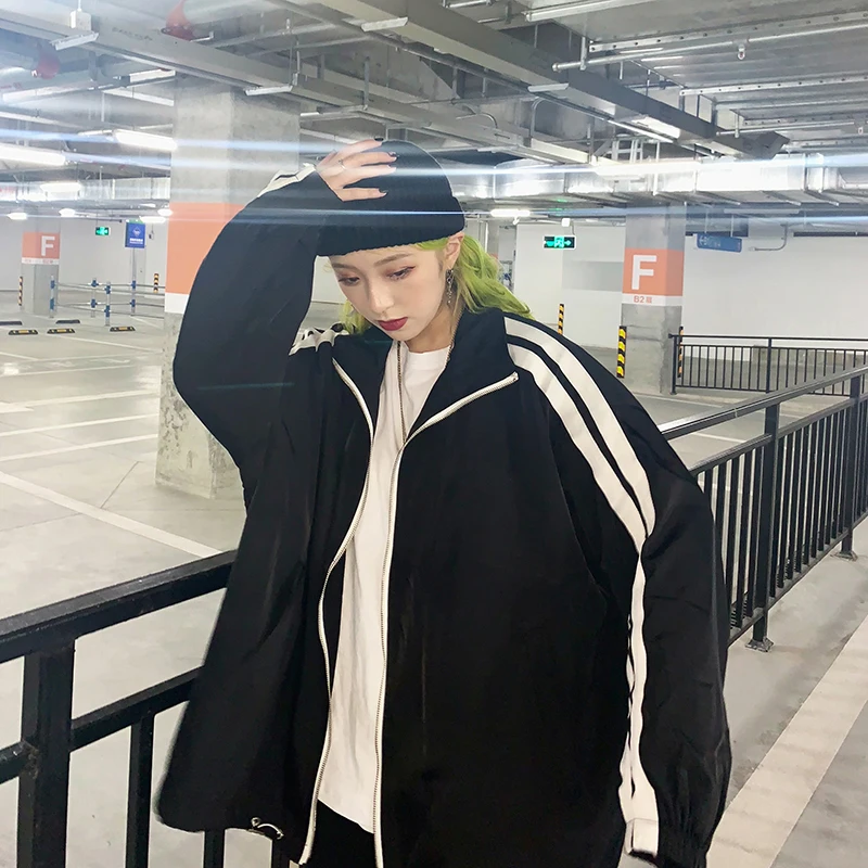 Весна Осень Новые пальто и куртки женские на молнии с отложным воротником bf Harajuku женская одежда свободные женские красные ins повседневные