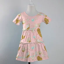 Весна лето хлопок молочный шелк для маленьких девочек рукав бутик детской одежды Хлопковое платье чешуя Русалки Цветочные оборки по колено
