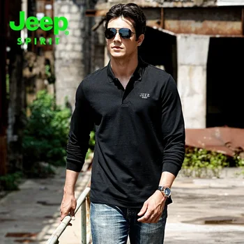

JEEP SPIRIT Brand Spring Polo Shirt Men Long Sleeve Turn Down Collar Solid Color Polo Men M-XXXL Breathable Polos Para Hombre