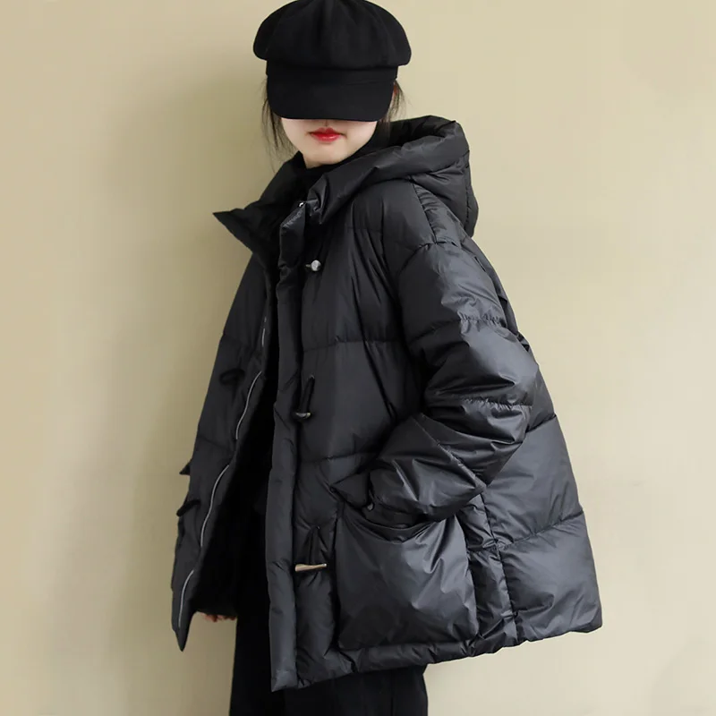 Fitaylor Женская парка на 90% белом утином пуху с капюшоном и роговыми пуговицами