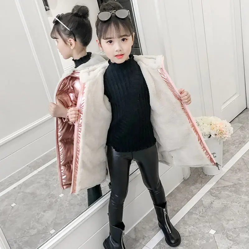 

Girls Down Jackets Outdoor Warm Clothing Thick Velvet Coats Windproof Children's Winter Jackets Kids Rose Gold Winter Outerwear