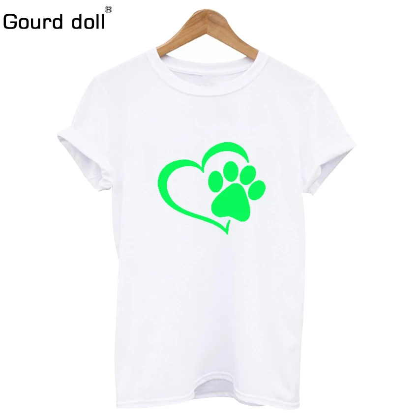 GX White green Новая модная женская футболка с принтом в виде собачьей лапы, лето, Harajuku, круглый вырез, короткий рукав, Забавные футболки, эстетичная Повседневная футболка - Цвет: GX White green