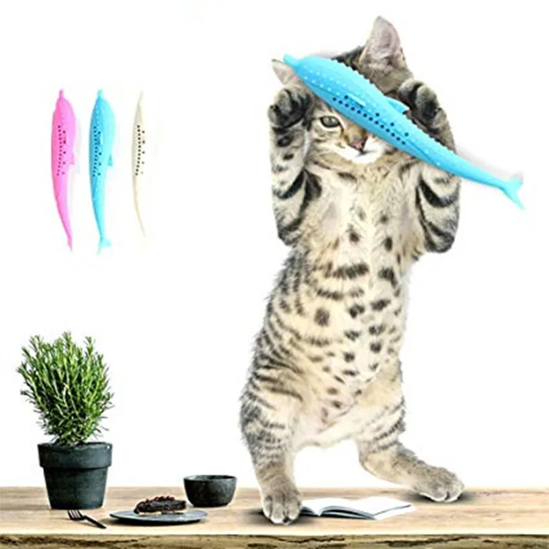 

Soft Silicone Mint Fish Cat Toy Catnip Pet Toy Clean Teeth Toothbrush Chew Cats Toys