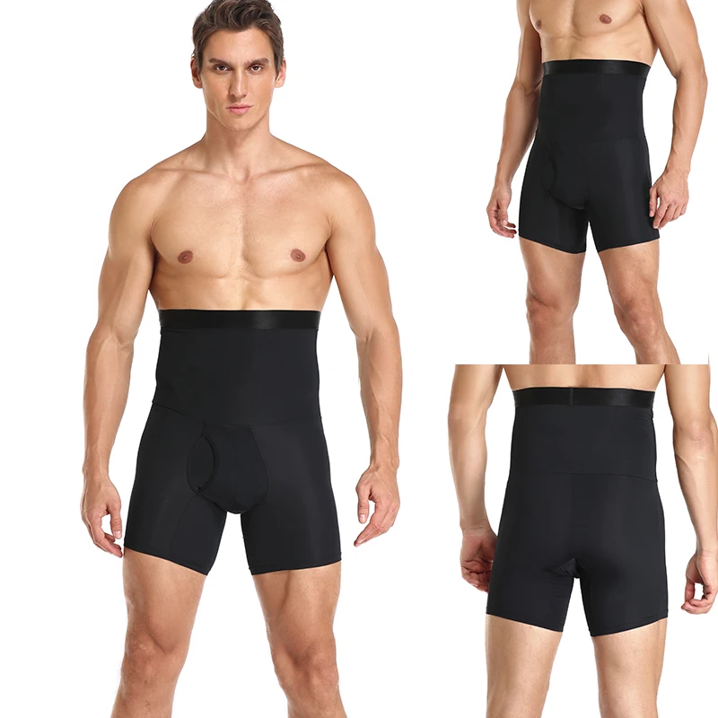 Men's Fitness Tummy Control Shorts High Waist Slimming Compression Underwear Body Shaper Seamless Belly Girdle Boxer Briefs Gym