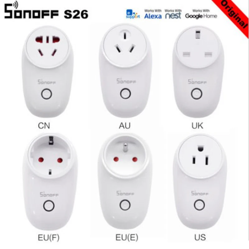 Sonoff S26 WiFi Smart Plug US/UK/AU/EU Беспроводная розетка мощность умный дом переключатель работа с Amazon Alexa Google Home IFTTT