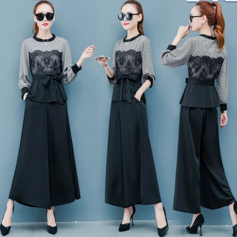 

Network hong yang Gas WOMEN'S Suit Spring And Autumn 2019 New Style Elegant Large Size Cover Belly Early Autumn Loose Pants Two-