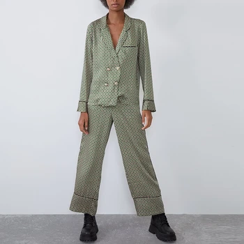

Spring Autumn Outfit Women Blouse Pants Set Long Sleeve Blouse High Waist Straight Pants Two Piece Floral Set WB9771