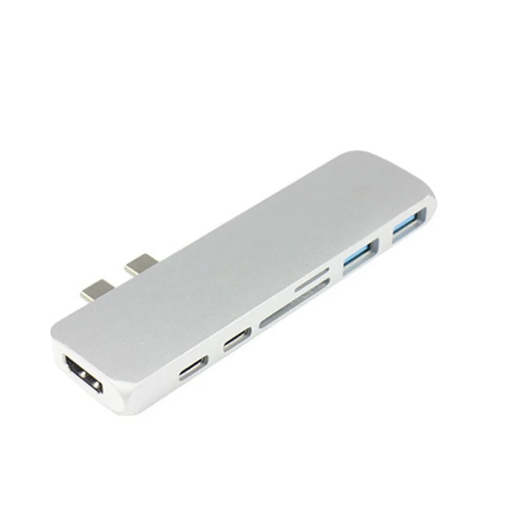 Двойной головкой Тип-c концентратор мульти-функциональный хаб USB-C HDMI 7-в-1 Тип-c концентратор Расширение