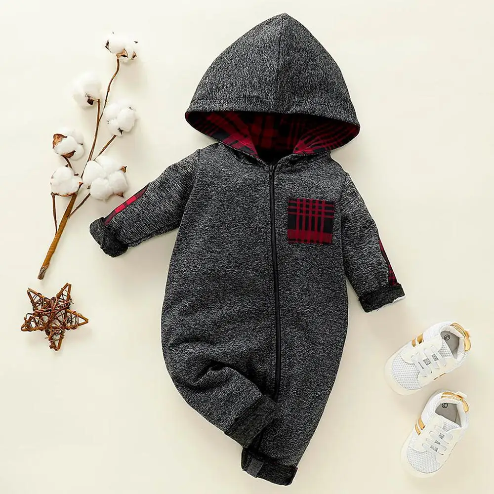 Hot Baby Girl Clothes Plaid Hooded Pullover Long Sleeve Romper Jumpsuit Pants Outfits Set Infant Boys Clothes bebes