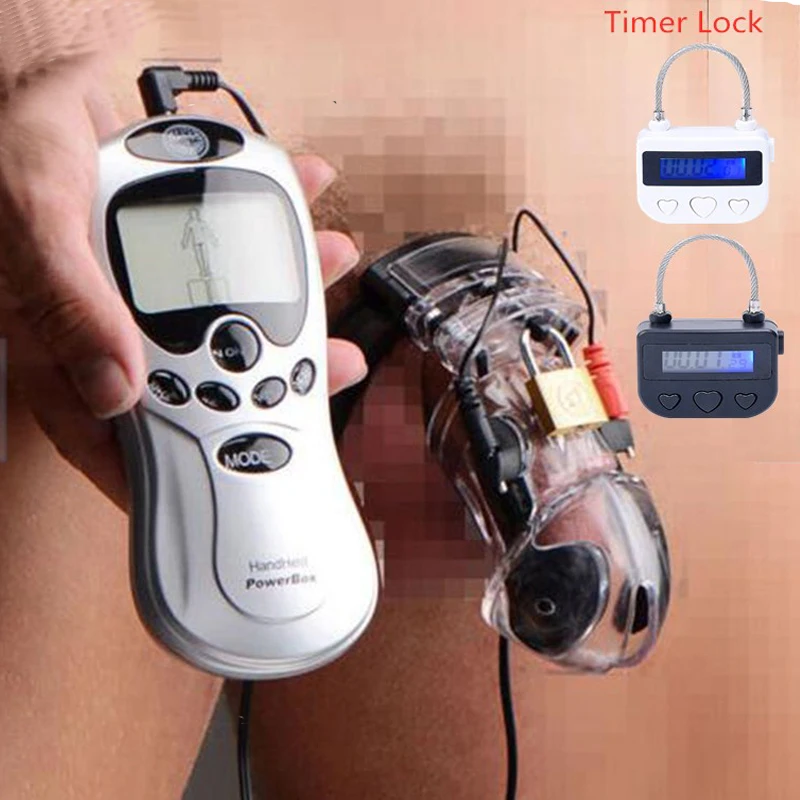 Electro Shock Cock Cage Ball Stretcher Timer Lock CB6000 Chastity Device Electric Stimulation Penis Ring Sex Toys For - Цена: 397,87 - 1 297,71 руб.