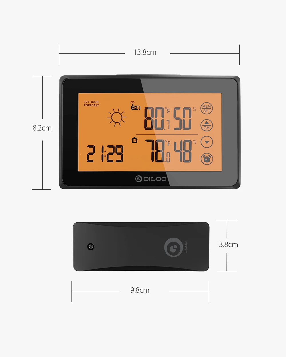 DIGOO DG-TH0340 Backligt ЖК-метеостанция с дистанционным датчиком будильник сенсорный экран температура влажность будильник
