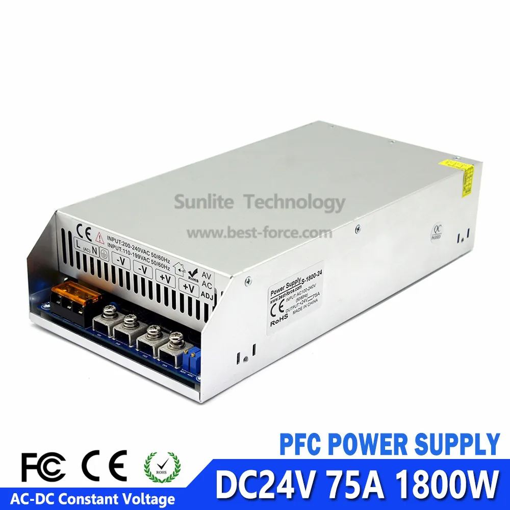 Универсальный DC24V PFC Импульсный источник питания 75А 1800 Вт Трансформатор 110 В 220 В переменного тока в постоянный 24 в источник питания для Светодиодный ЧПУ печати