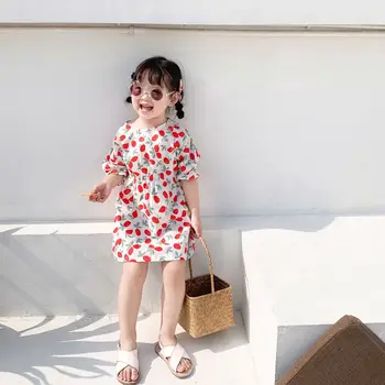 

Can M Anne 2020 Childrenswear Spring And Summer New Style Girls Strawberry Floral Dress Korean-style Slim Fit Crew Neck Dress