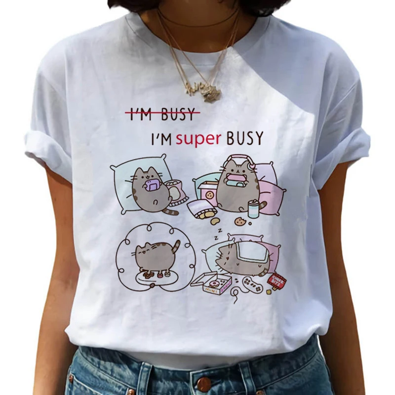 Kawaii Pusheen Harajuku футболка Женская милая кошка забавная мультяшная футболка Ullzang 90s футболка "Аниме" Модный корейский стиль Топ Футболка женская