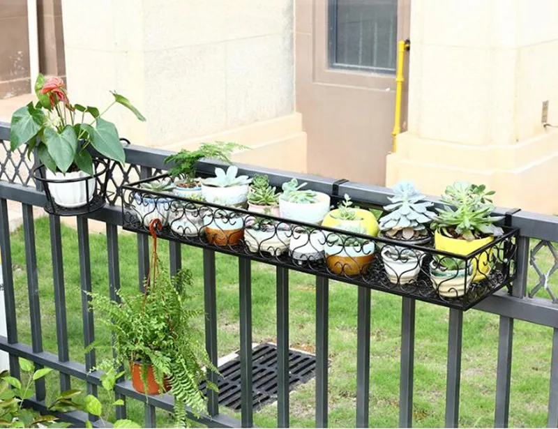 Hanging Rack Flower Pot Organizer Storage Basket Rack Closet Holders Balcony Rail Planter Shelf Fence Railing Flower Pots Holder