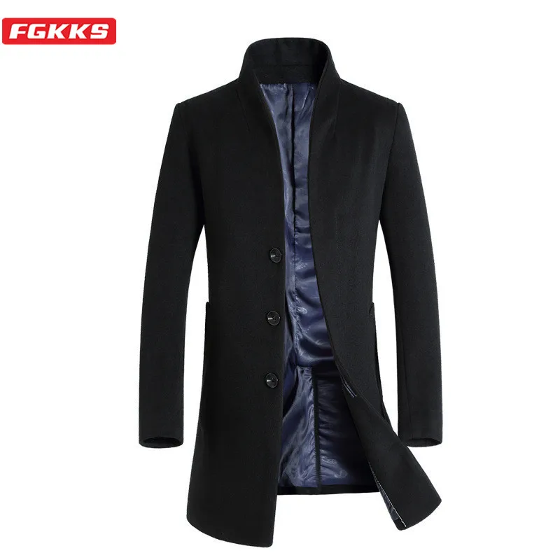 FGKKS Winter Men Wool Blend Coats Trend Brand Men's Simple Casual Trench Coat Fashion Slim Wild Wool Blends Overcoat Male FGKKS Winter Men Wool Blend Coats Trend Brand Men's Simple Casual Trench Coat Fashion Slim Wild Wool Blends Overcoat Male