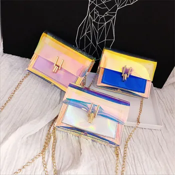 

Women Transparent Bag Clear PVC Jelly Small Tote Messenger Bags Laser Holographic Shoulder Bags Female Lady