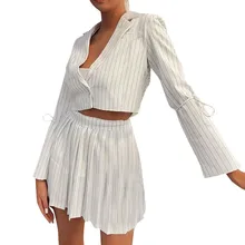 Женская модная юбка, новая весенняя Короткая Повседневная Женская модная сексуальная Полосатая юбка на молнии выше колена, плиссированная юбка со складками, Женская юбка 40