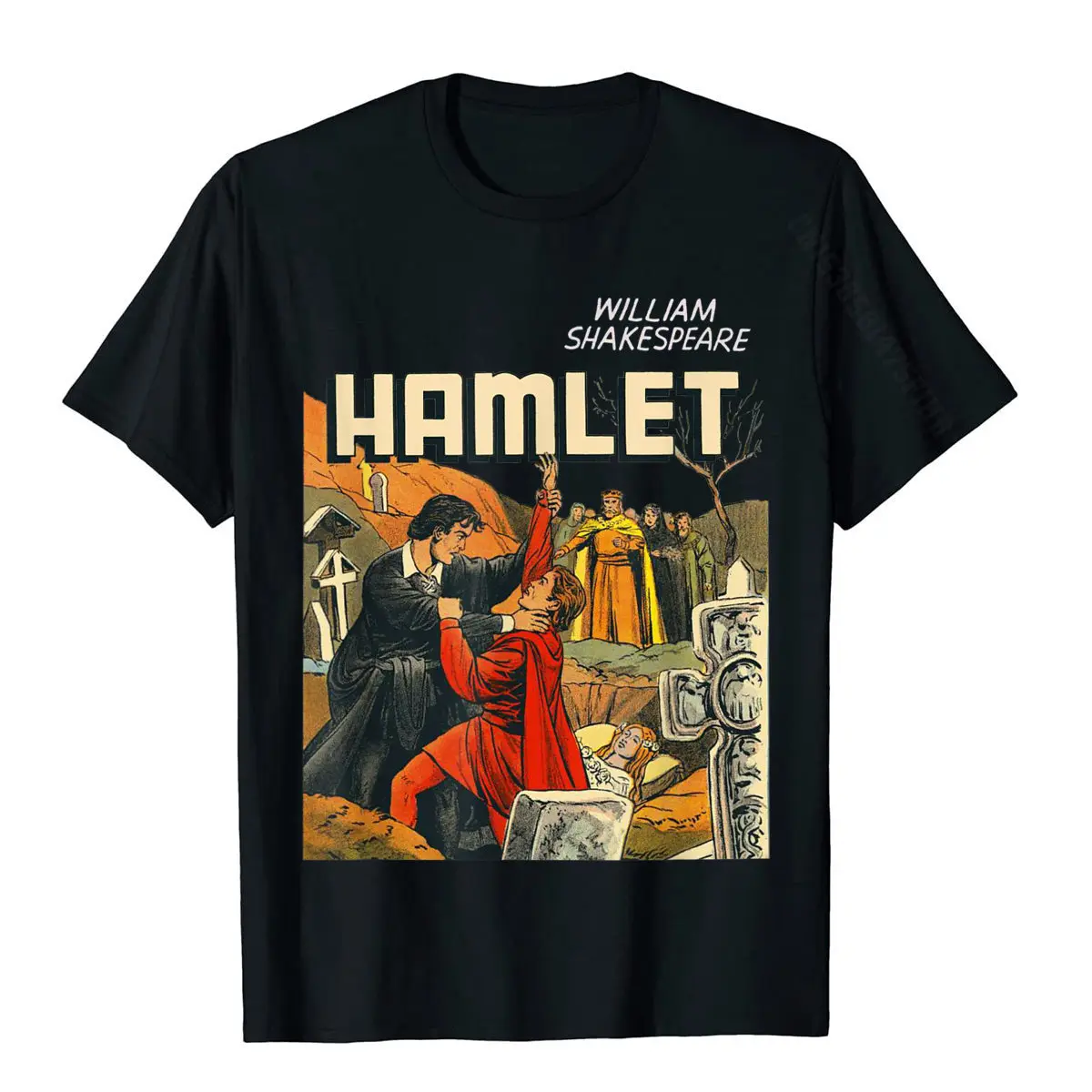 Fashionable comfortable ostern Day Cotton Fabric O-Neck Student Tees Printed On Top T-shirts Discount Short Sleeve Tshirts Vintage Shakespeare Ham et Shirt-Ham et aertes Ophe ia Tee T-Shirt__223 black