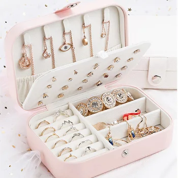 

Case Jewel Packaging Travel Cosmetics Beauty Organizer Container Box Protable Leather Jewelry Storage Box Earrings Ring Necklace