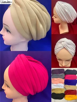 

Nice Bandanas Women Stretchy Turban Muslim Hat Headband Warp Female Chemo Hijab Knotted Indian Cap Adult Accessories 12pcs/pack