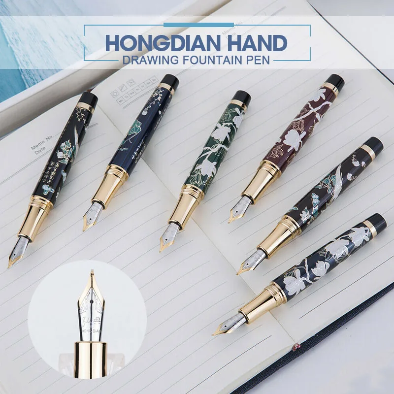 Preise HongDian Hand Zeichnung Brunnen Stift Blau Elster Nib 0,5 MM Nib Brunnen Stifte Geschenk Büro Business Schreiben Set schreibwaren Versorgung