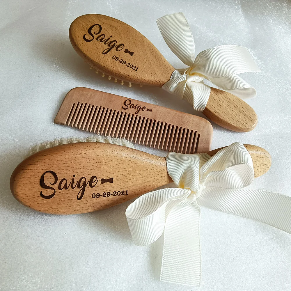 Baby Bathing Comb Baby Care Hair Brush Pure Natural Wool Wood Comb Newborn Massager